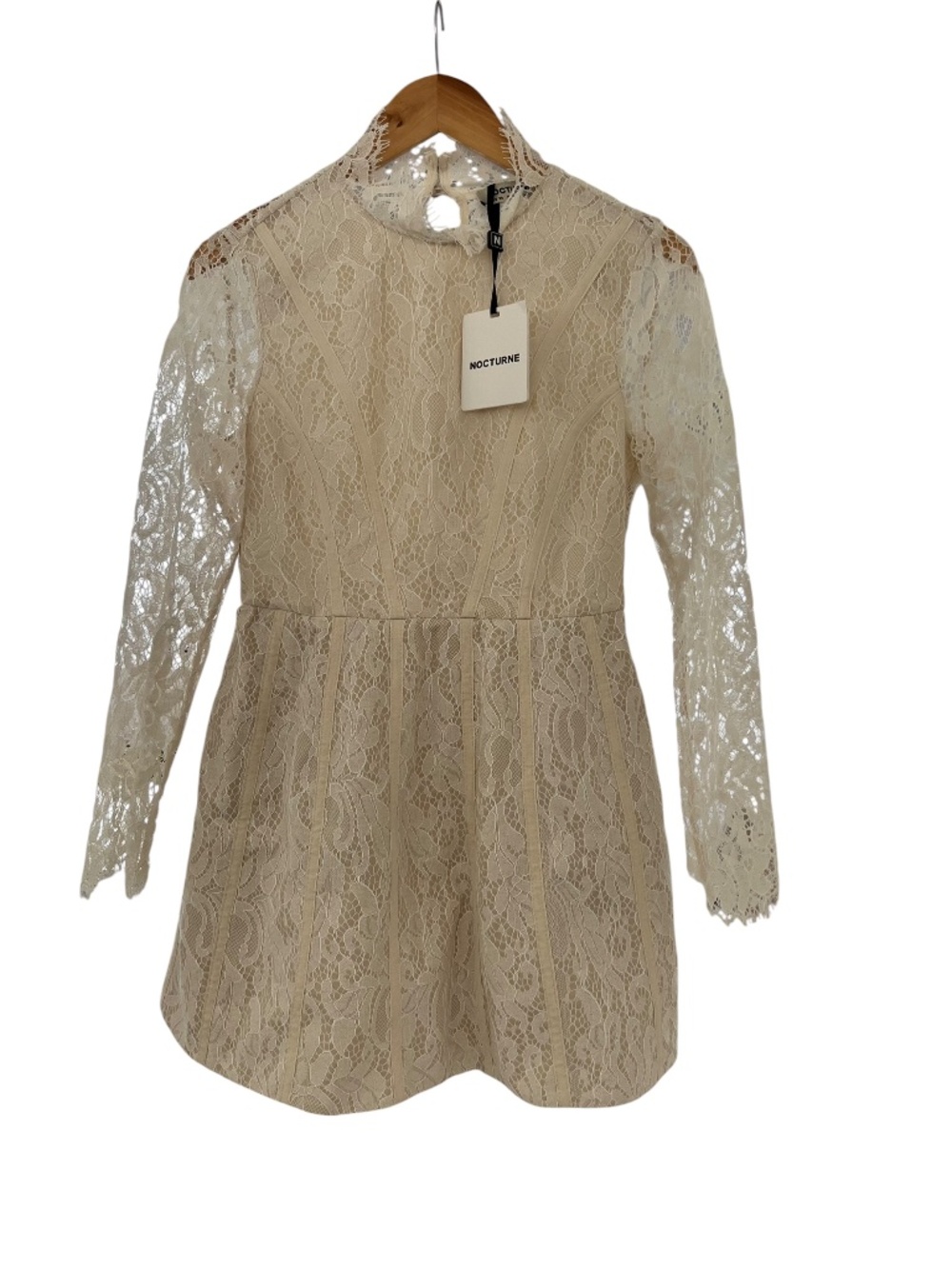 Nocturne NWT Ecru Lace Mini Dress Dainty Long Sleeve (M)